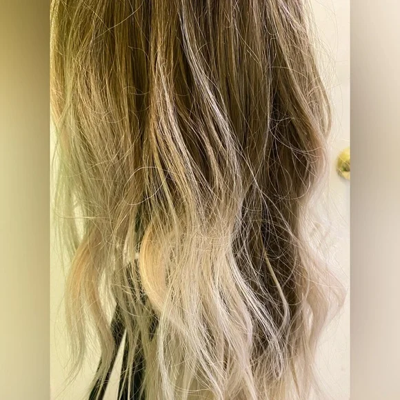 Human/Synthetic Blend Elegant Ombre Platinum Blonde Lace Front Wig - Picture 5 of 10